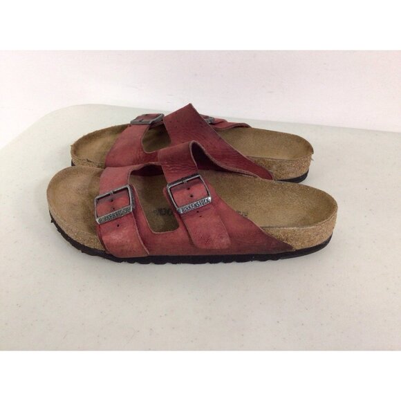 Birkenstock Arizona Sandals Red Leather Birko Flat Slide Womens 42 - Picture 2 of 9